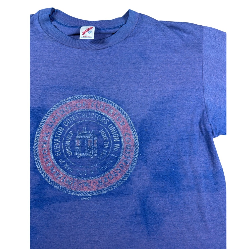 Vintage Jerzees Elevator Constructors Union Local 1 T-Shirt XXL Blue USA Made